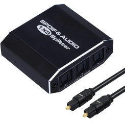 Digital Optical Audio Splitter 1X3, Spdif Toslink Optical Fiber Audio Splitter 1 in 3 Out Aluminum Alloy