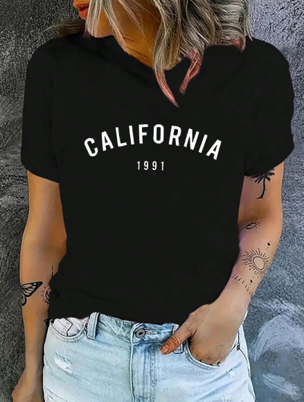 Fashionable Printed Letter Tee With Cute Cartoon Short Sleeves Round Neck Shirt For Women's Casual Daily Outfit