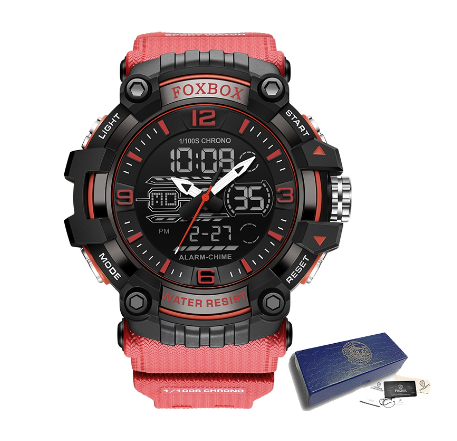 LIGE Official Watch Men Original Sport 30M Waterproof Dual Time Trend Ride LED Display Digital Relo Auto Date Quartz Wristwatch BLACK RED