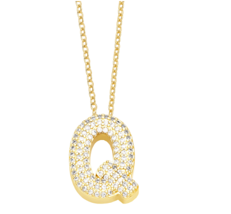 Fashion Clear Crystal A-Z Initial Necklace for Women Copper Gold Plated 26 Letters Pendant Name Jewelry Gifts Q