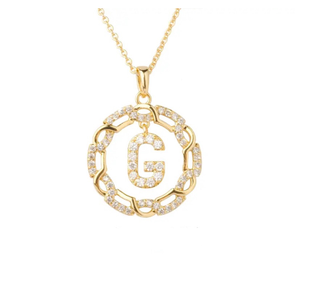 YH 18K Thai gold plated lnitials Pendant A-Z Letter Necklace For Women （3lengths Free Adjustment）G