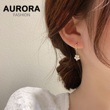 AURORA 24k Gold Temperament Flowers Shiny Zircon Hoop Earrings Fashion Earrings HE5371