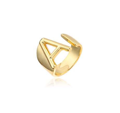 New Copper Plated Gold 26 A-Z Letter Opening Adjustable Ring Women's Initial Name Gold Jewelry Commemorative Couple Gift A