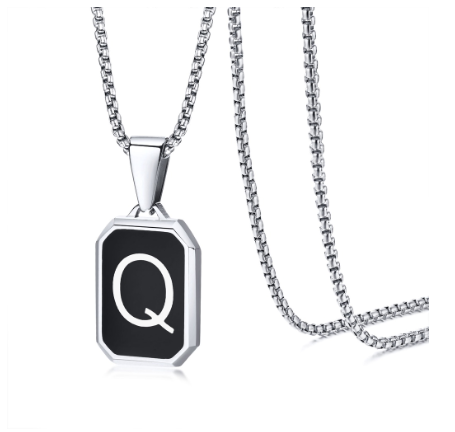 Vnox Brand Fashionable A-Z Letter Men's Necklace, Stainless Steel Simple Pendant, Non Fading Collar, Box Chain Gift Jewelry Q