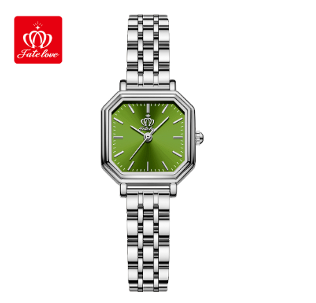 Fate Love Watch For Women Relo Waterproof Original Stainless Steel Quartz Black Gold Silver Wrist Watch GREEN DIAL SILVER CASE STRAP