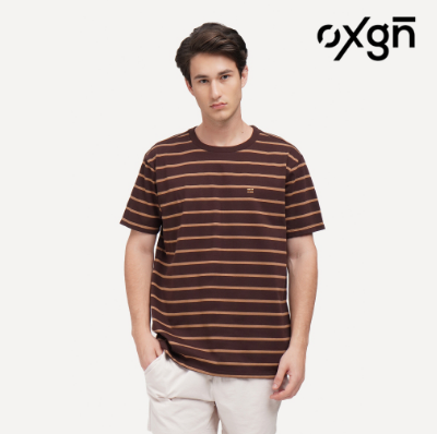 OXGN COED Unisex Fine Stripe T-Shirt For Men And Women (Deep Brown/Off White)