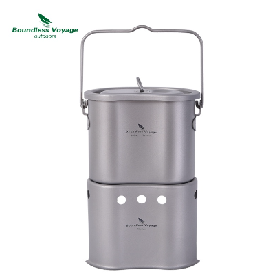 Boundless Voyage Outdoor Titanium Foldable Mini Size Wood Burning Stove with Camping Pot 2 in 1 Canteen Cup Ti2005C