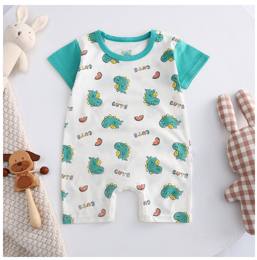 Baby Cotton Jumpsuit Newborn Short-Sleeved Jumpsuit Baby Cartoon Breathable Jumpsuit J4