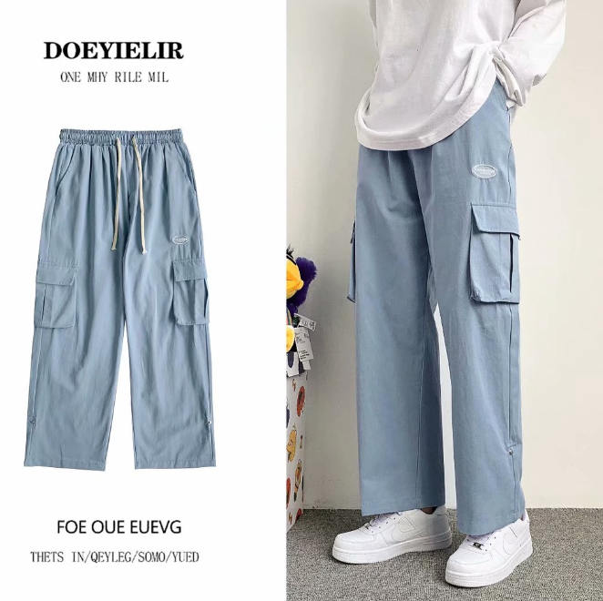 Overalls Men'S Hip-Hop High Street Pants Loose Straight Japanese All-Match Trend Sports Pants