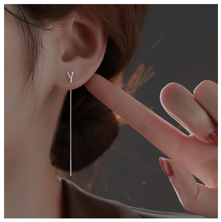 26 Initial 925 Silver Ear Cord Earrings Fashion Women Personalized English Letter Silver Ear Stud Ear Cord Y
