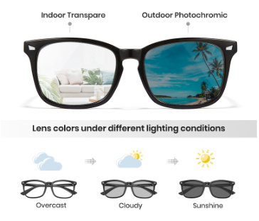 Cyxus Photochromic Sunglasses Blue Light Blocking Computer Glasses For Men Women Reduce Eye Fatigue Outdoor Anti Glare UV400