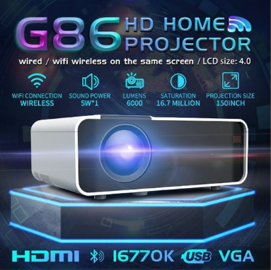 7500 Lumens G86 Projector FULL HD 1080P Android Mini Projector WIFI LCD A80 Portable
