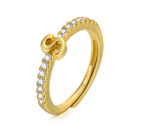 Vnox 26 Lettes Gold Luxury Ring,Shiny Zircon Initial Ring,Opening Adjustable Rings for Women S
