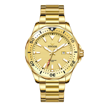 Wwoor Watch For Men Original Quartz Wristwatch Luxury Waterproof Stainless Steel Watch ALL GOLD