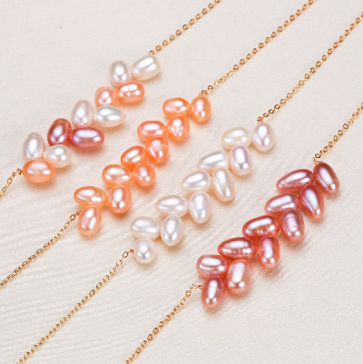 Pearl Necklace Rice Ear Balance Wood Freshwater Pearl Necklace