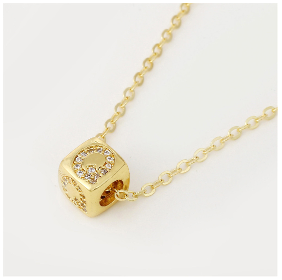 18K Gold Plated Titanium Steel English Letter Pendant Necklace Collar Chain Women's Fashion Copper Inlaid Zircon Dice Necklace Neckchain G