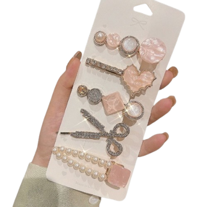 Lovito Women Casual Plain Rhinestone Pearls Pattern Hair Clips LFA04145 (Multi-Color)
