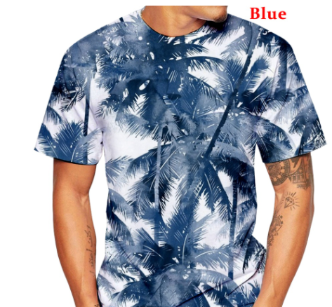 New Men's Hawaiian Fashion T-Shirt Short-Sleeved 3d Printed Palm Motif Unisex Top Tee