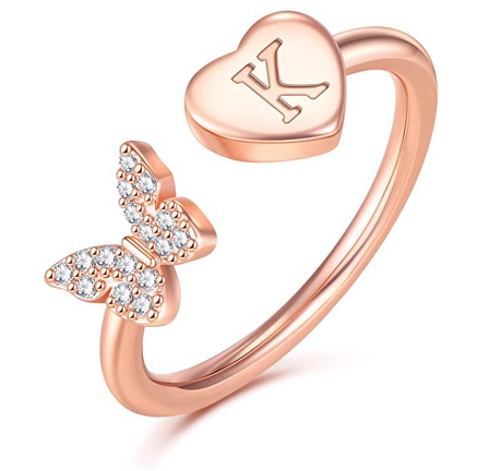 26 English letters Diamond ring Women's adjustable opening copper ring Jewelry K