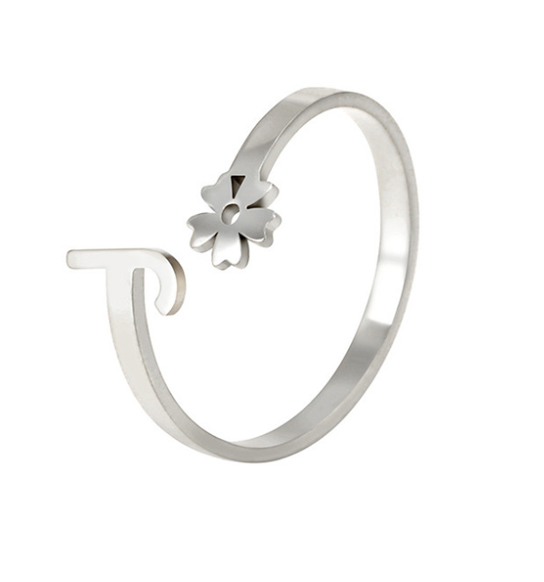 Stainless Steel A-Z Letter Ring For Women Girl Flower 26 Initial Name Adjustable Ring Trendy Birthday Jewelry Gift J