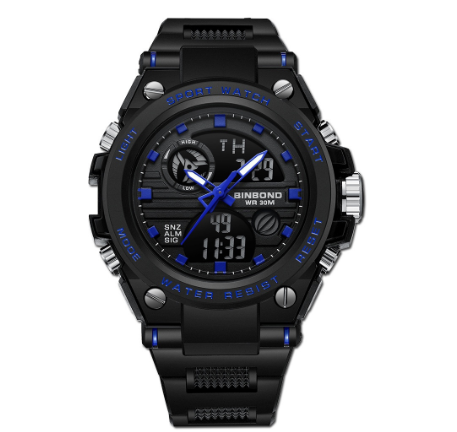 Original Luxury Waterproof Sports Youth Electronic Watch Male Luminous Silicone Strap Fashion Watch BLACK BLUE