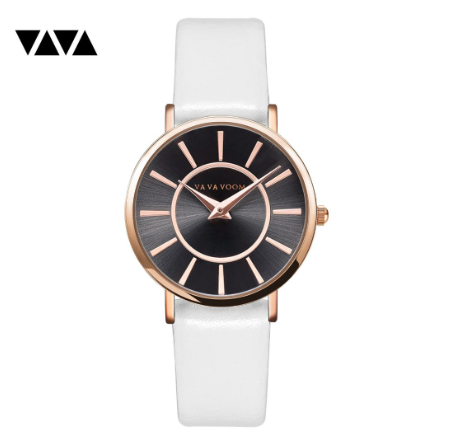 VA VA VOOM Simple Watch for Women Quartz Watches Leather Strap Wristwatch WHITE