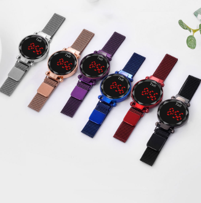 Touch Screen LED Digital Watch Women Magnet Buckle Steel Belt