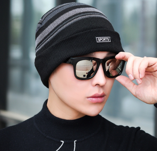 Winter Man Thicken Knitting Beanie Ear Protection Outdoor Cycling Warm Male Hat Bonnet
