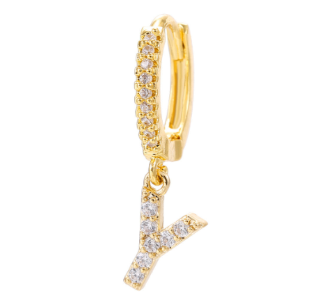 Letter Hoop Earrings Alphabet Zirconia Earings 14K Gold Ear Stud Y