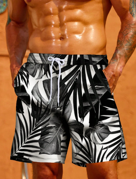 Men's Swim Trunks Tropical Plant Palm Leaves Art Pattern 3D Digital Print Casual Daily Holiday Single Layer Drawstring Beach Shorts