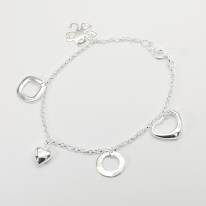 Silver W013 Italy 925 Heart Leaf Ladies Bracelet