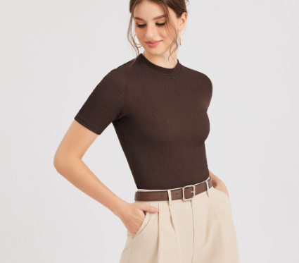 Casual Plain Small Stand Collar T-Shirt For Women