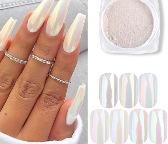 1 Box Holo Pearl Shell Powder Nail Glitter Pigment Chrome Dust Mermaid Aurora Mirror Effect Manicure