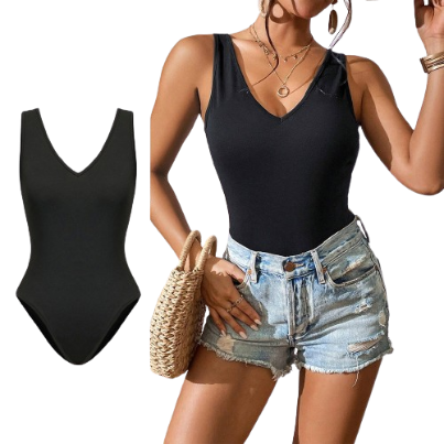 Lovito Women Casual Plain Button Bodysuit L80ED042