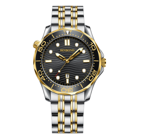 Binbond Men Business Steel Band Quartz Watch Rotating Dial Waterproof Unique Watch Men M2