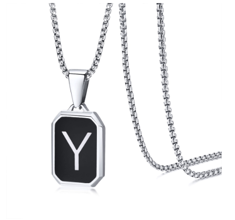 Vnox Brand Fashionable A-Z Letter Men's Necklace, Stainless Steel Simple Pendant, Non Fading Collar, Box Chain Gift Jewelry Y