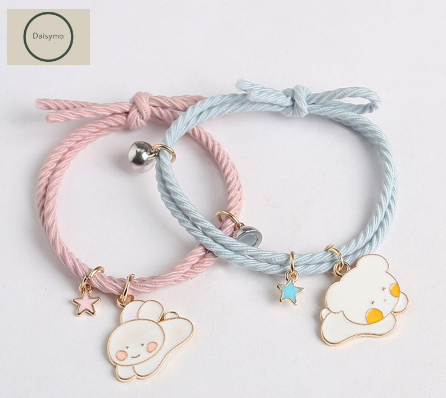 2pc Cartoon Design Magnetic Bracelet Adjustable Creative Couple Magnetic Braided Rope Bracelet DM