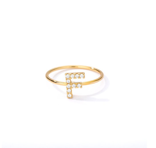 Maxzone Initial Letter Rings For Women Stainless Steel Gold Ring A-Z Letters Finger Ring Couple Wedding Aesthetic Jewelry Gift F