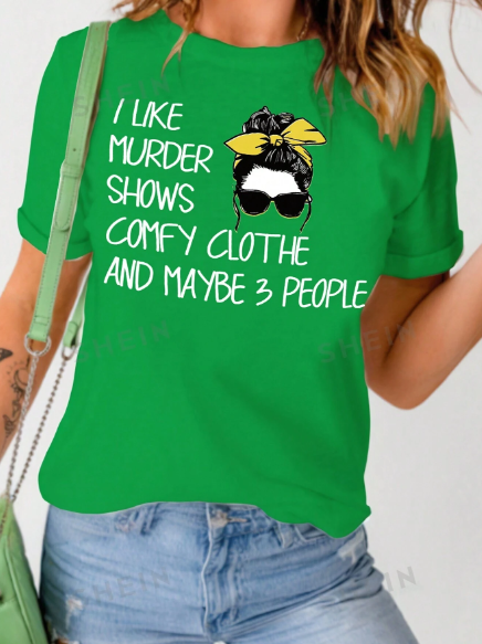 SHEIN Essnce Summer Casual Slogan & Figure Graphic Tee