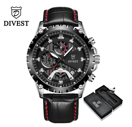 DIVEST Men's Watches Original Brand Luxury Casual Fashion Quartz Chronograph Men Watch Male Military Waterproof 9031 SILVER BLACK
