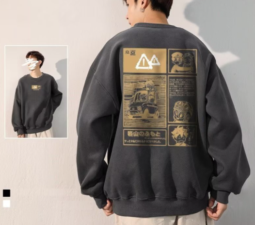 Plain Sweatshirt Korean Style Plus Size Cartoon Printing Round Neck Sweater Men And Women Couple Cartoon Print Top