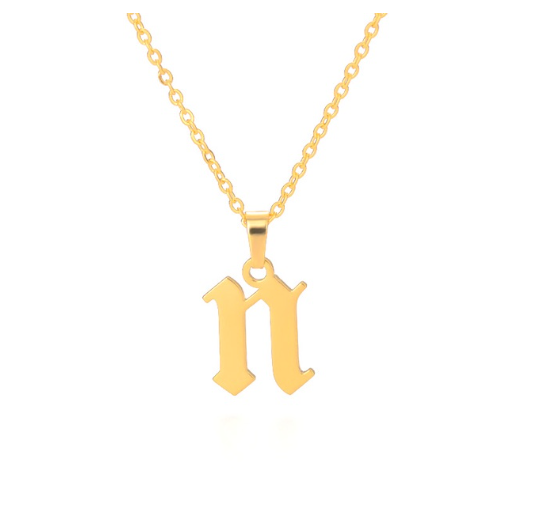 Maxzone Tiny Old English Letters Necklaces For Women Lowercase Initial A-Z Letter Pendant Necklace Men Vintage Font Boho Jewelry Gift N