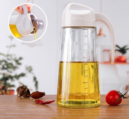 630ml Portable Kitchen Glass Oil Can & Cruet Bottle Condiment Dispenser Storage Tank