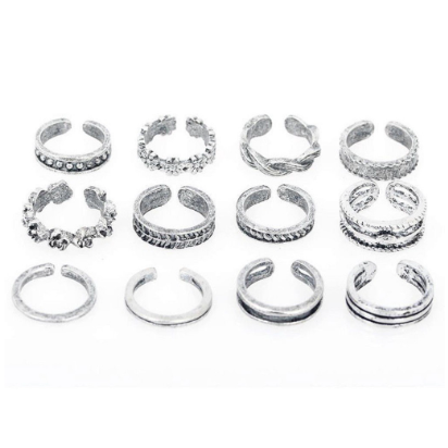 12pcs/set Women's Silver Simple Adjustable Open Toe Ring Foot