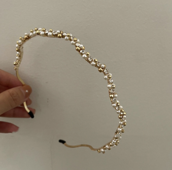 Super Fairy French Zircon Pearl Wave Headband Korean Hair Band Headband