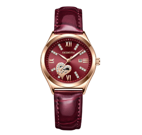 POSHI Brand Watches Women's Fashion Korean Diamond Quartz Leather Waterproof Ladies Watch DARK RED