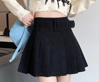 Lovito Women Casual Plain Belted Skirts LNE29382 Apricot/Black