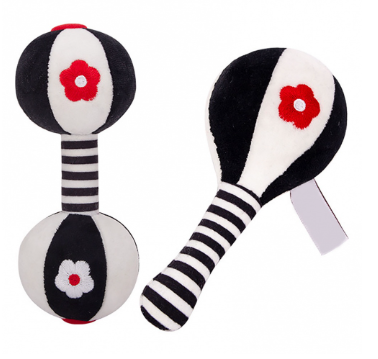 2PCS Baby Shaker Rattle Toy Set Sand Hammer Dumbbell Comfort Toy Black&White Wrist Rattle For Kids Newborns Early Education Toys