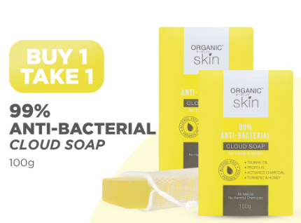 Organic Skin Japan 99% Antibacterial Cloud Soap for Face and Body (100g) Set of 2