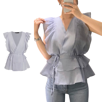 Lovito Women Casual Plain Double Layer Ruffle Blouse L77ED488